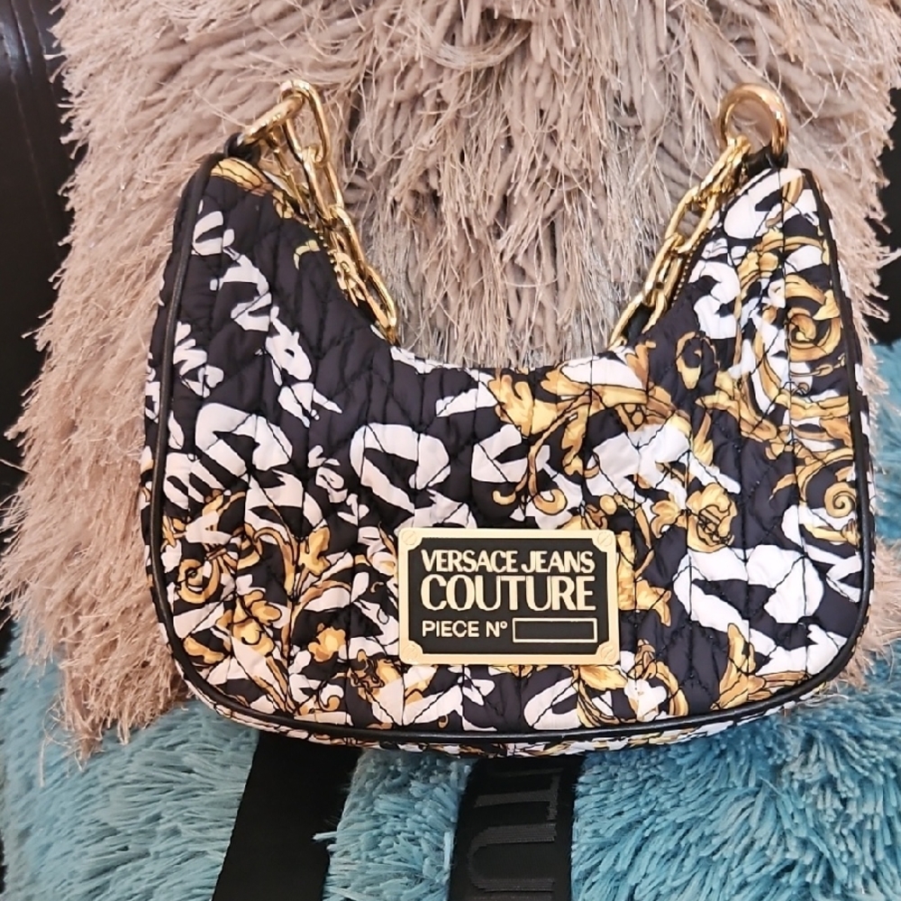 Versace Jeans Couture Black and Gold Floral Shoulder Bag